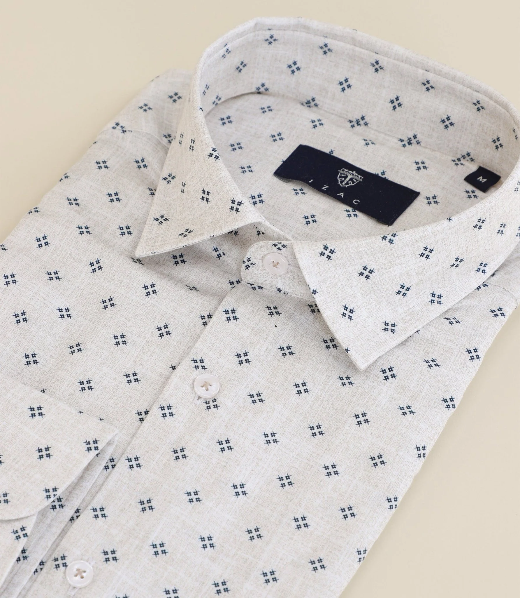 Chemise 100% coton col français beige – Image 2