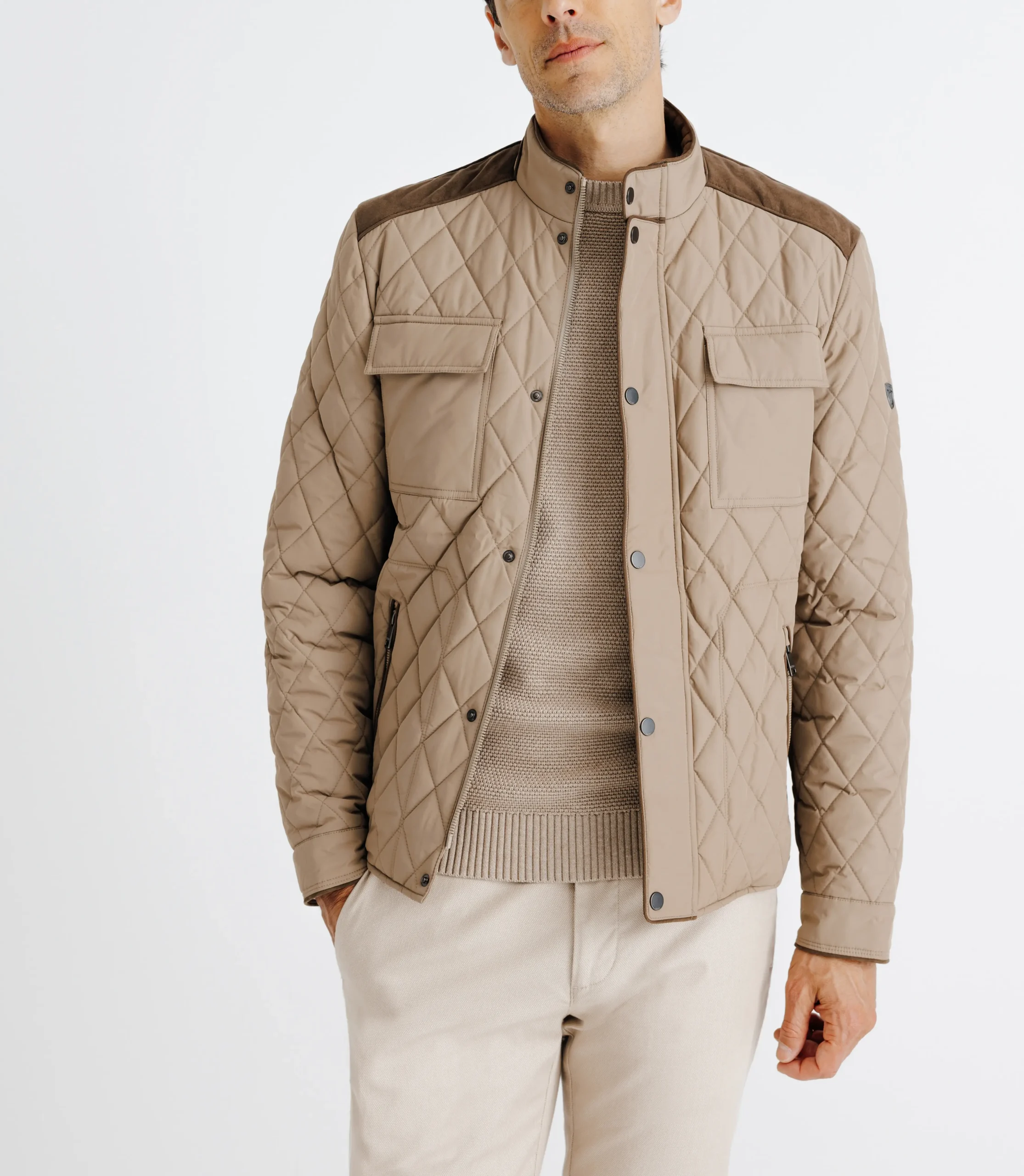 Blouson déperlant col montant beige – Image 3