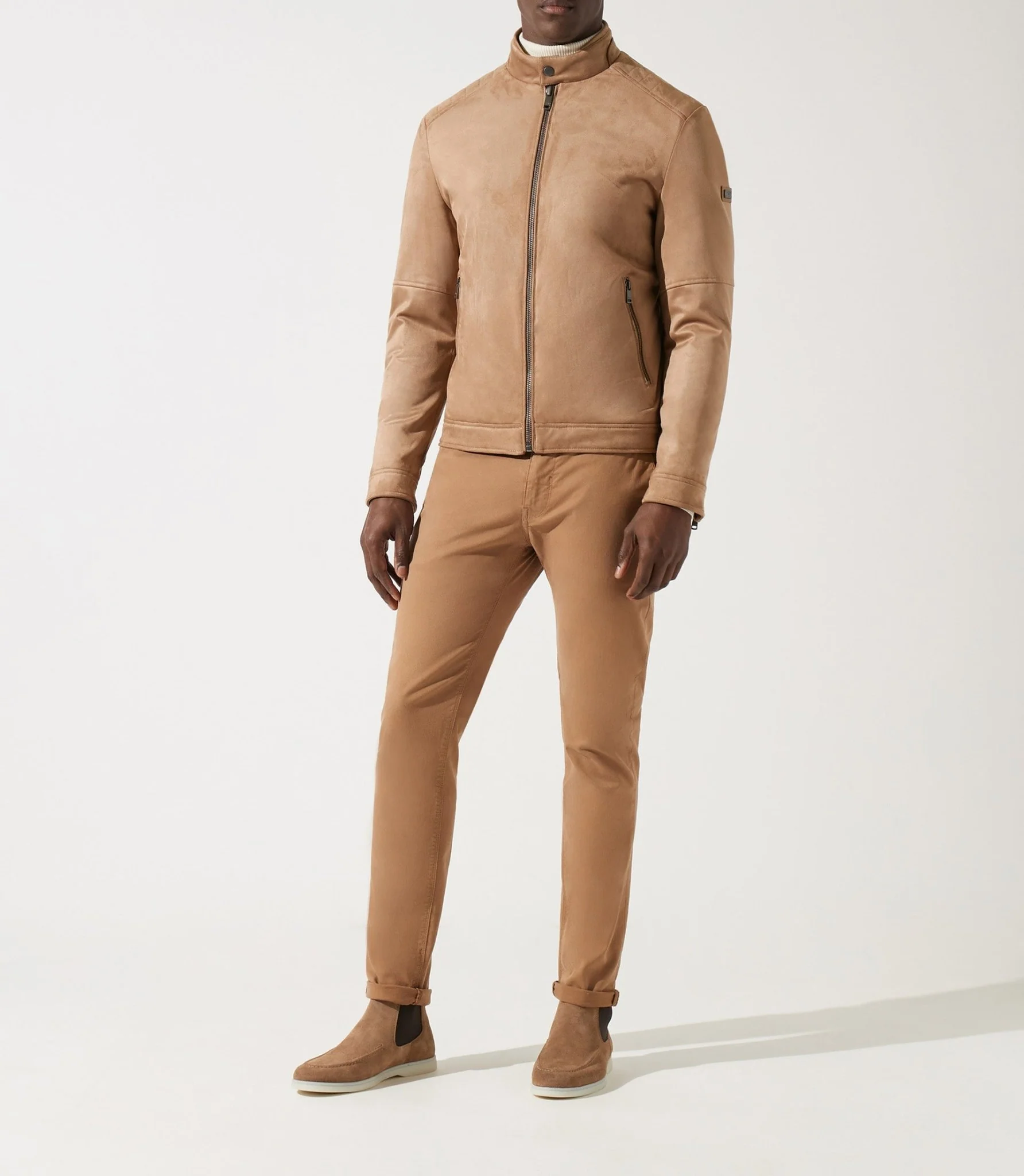 Blouson col officier en suède beige MALWEN – Image 2