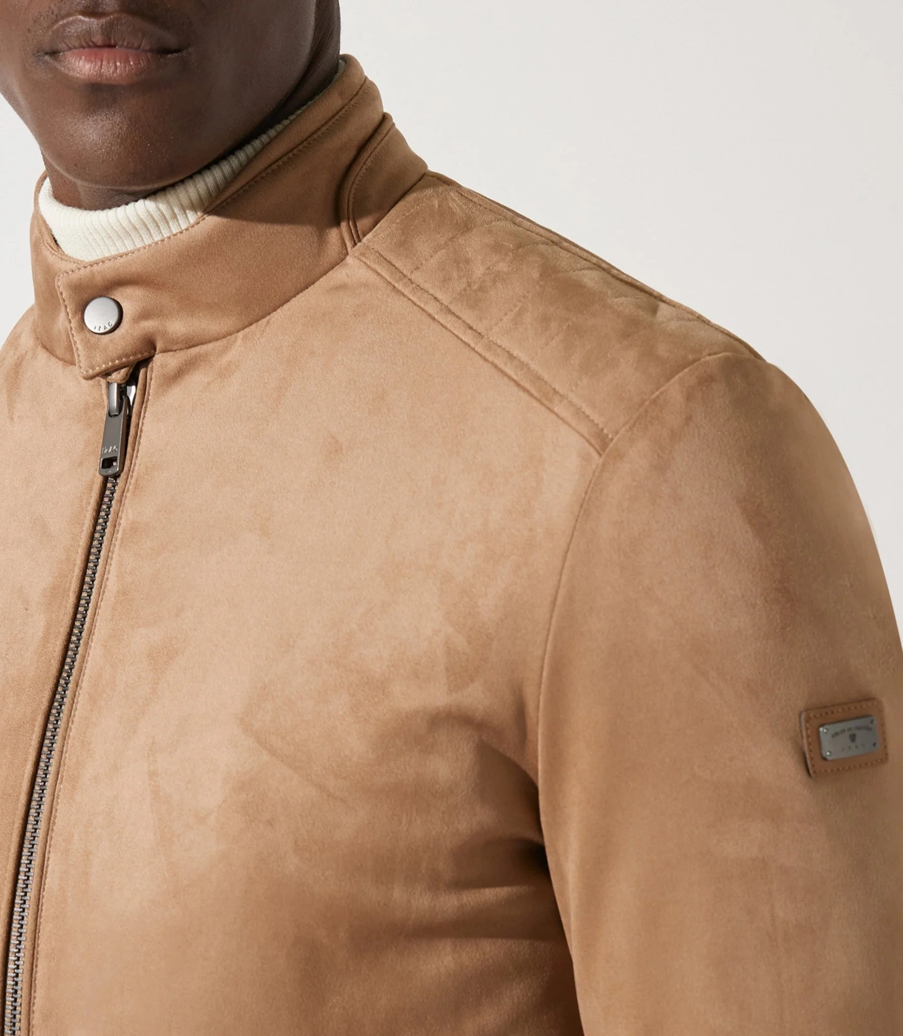 Blouson col officier en suède beige MALWEN – Image 3
