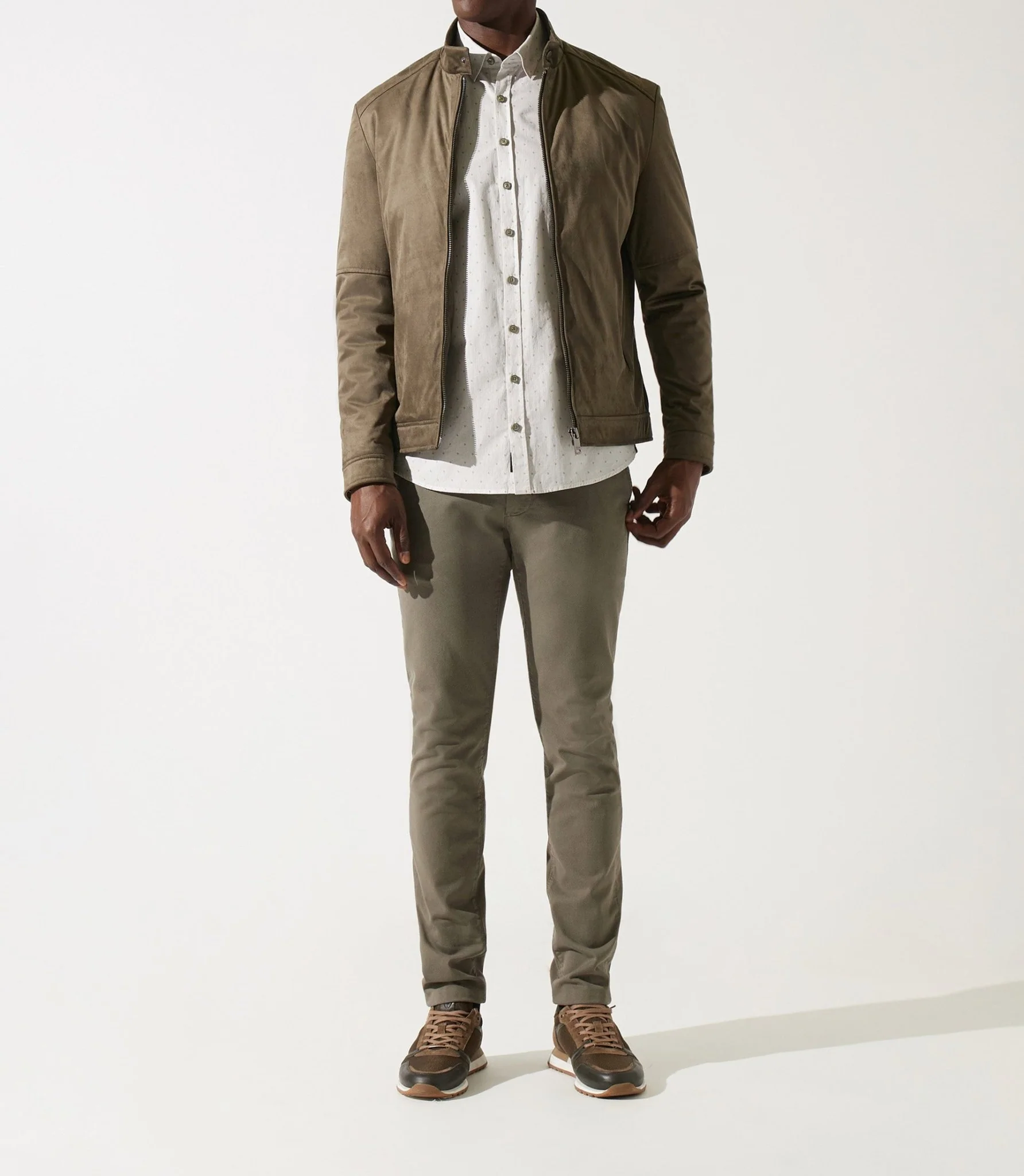 Blouson col officier en suède kaki MALWEN – Image 4