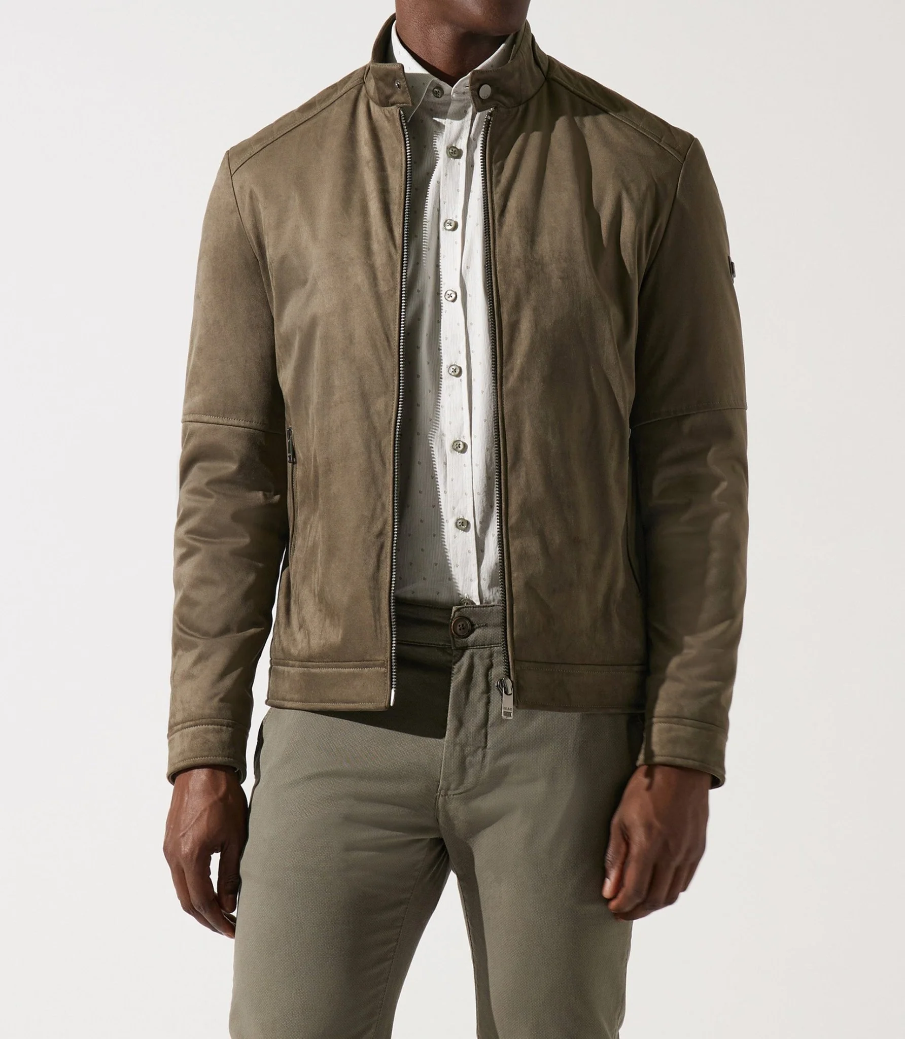 Blouson col officier en suède kaki MALWEN – Image 5