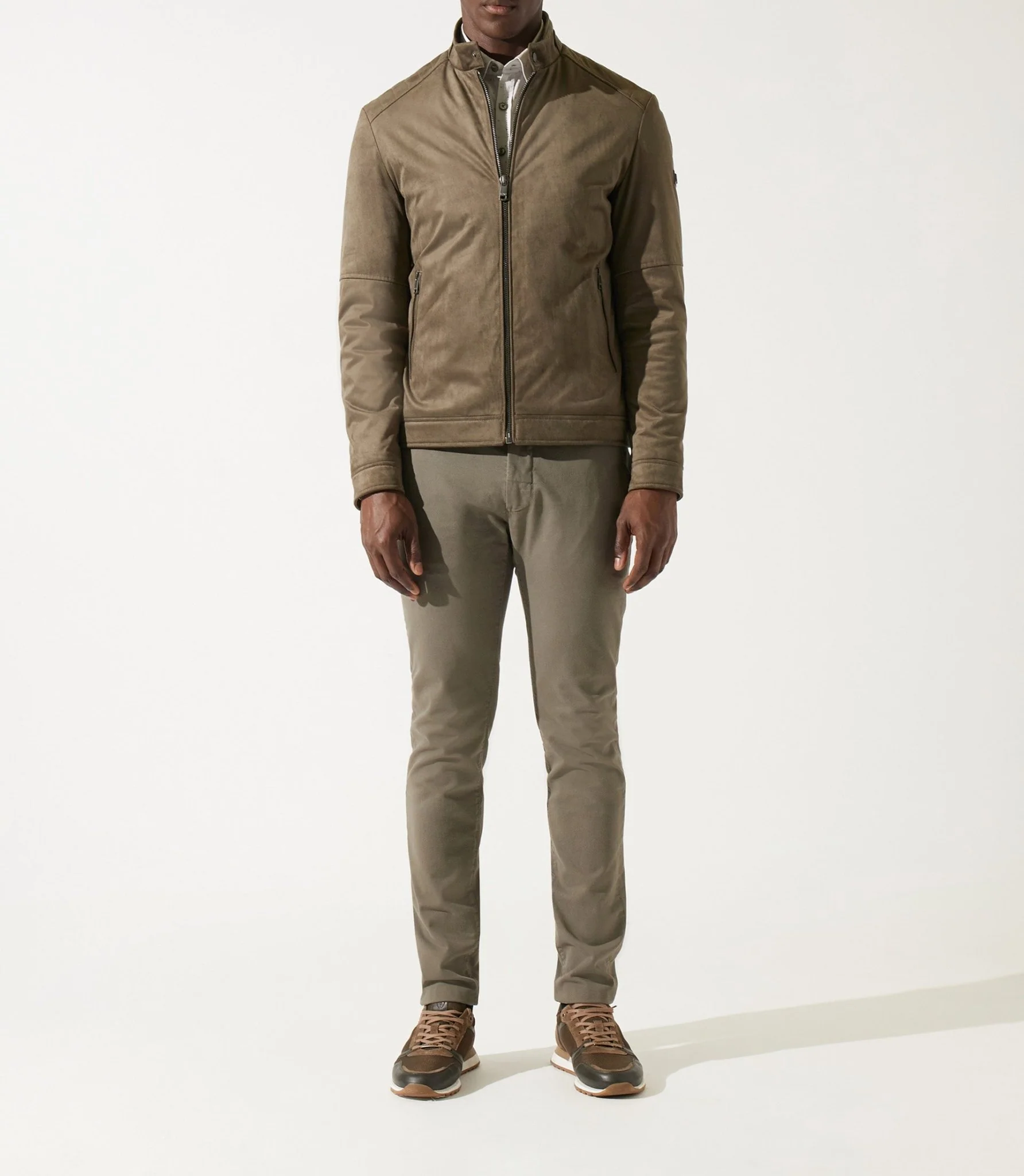 Blouson col officier en suède kaki MALWEN