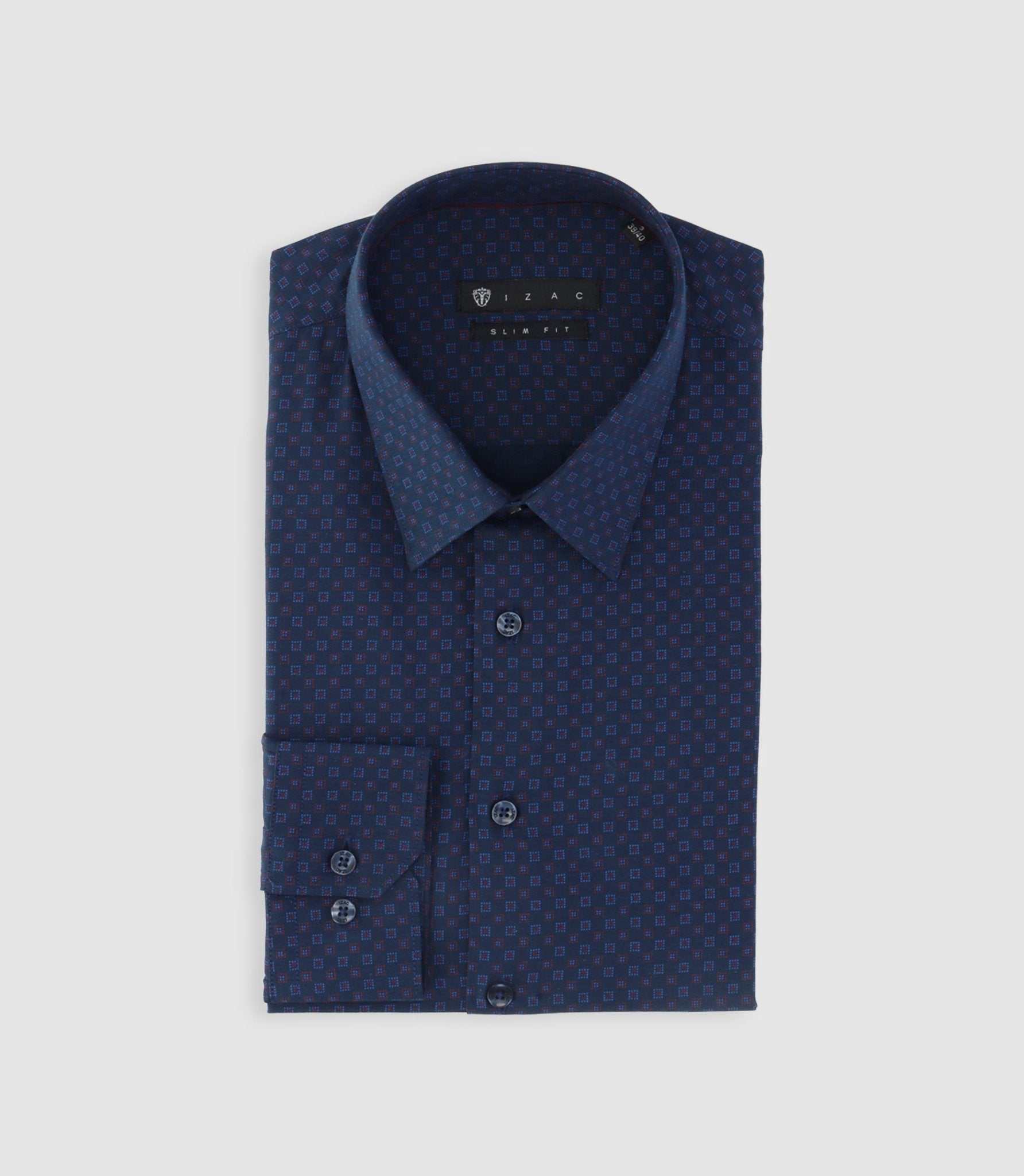 Chemise imprimée micro motifs marine et rouge PAMPA – Image 3