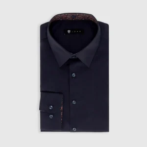 Chemise unie à fantaisie marine PAOLO