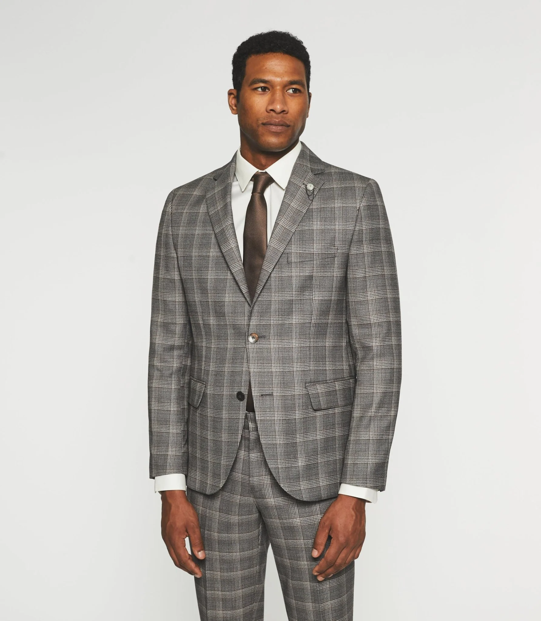 Costume 2 boutons à carreaux gris beige LYS – Image 2