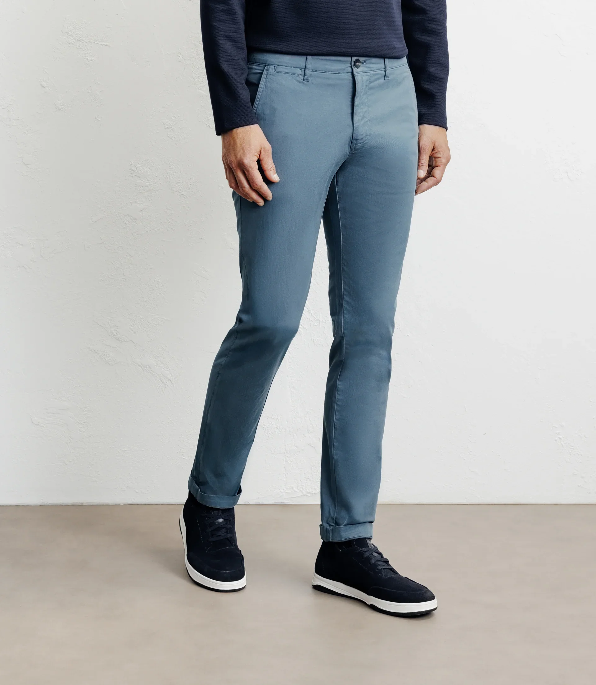 Pantalon coton stretch bleu canard