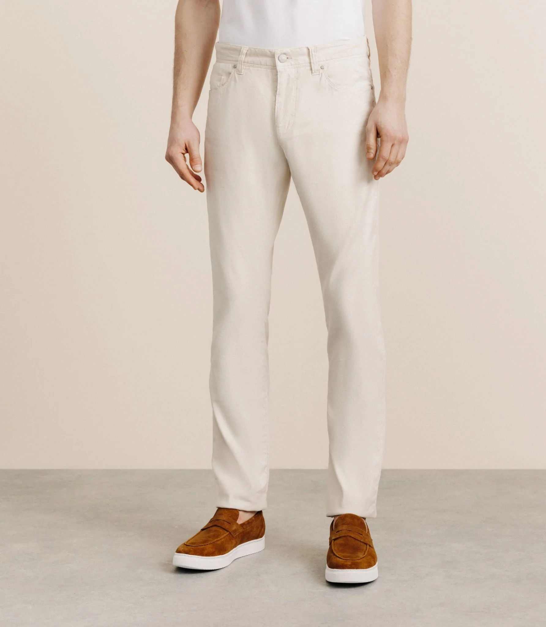 Pantalon droit en lin et coton beige