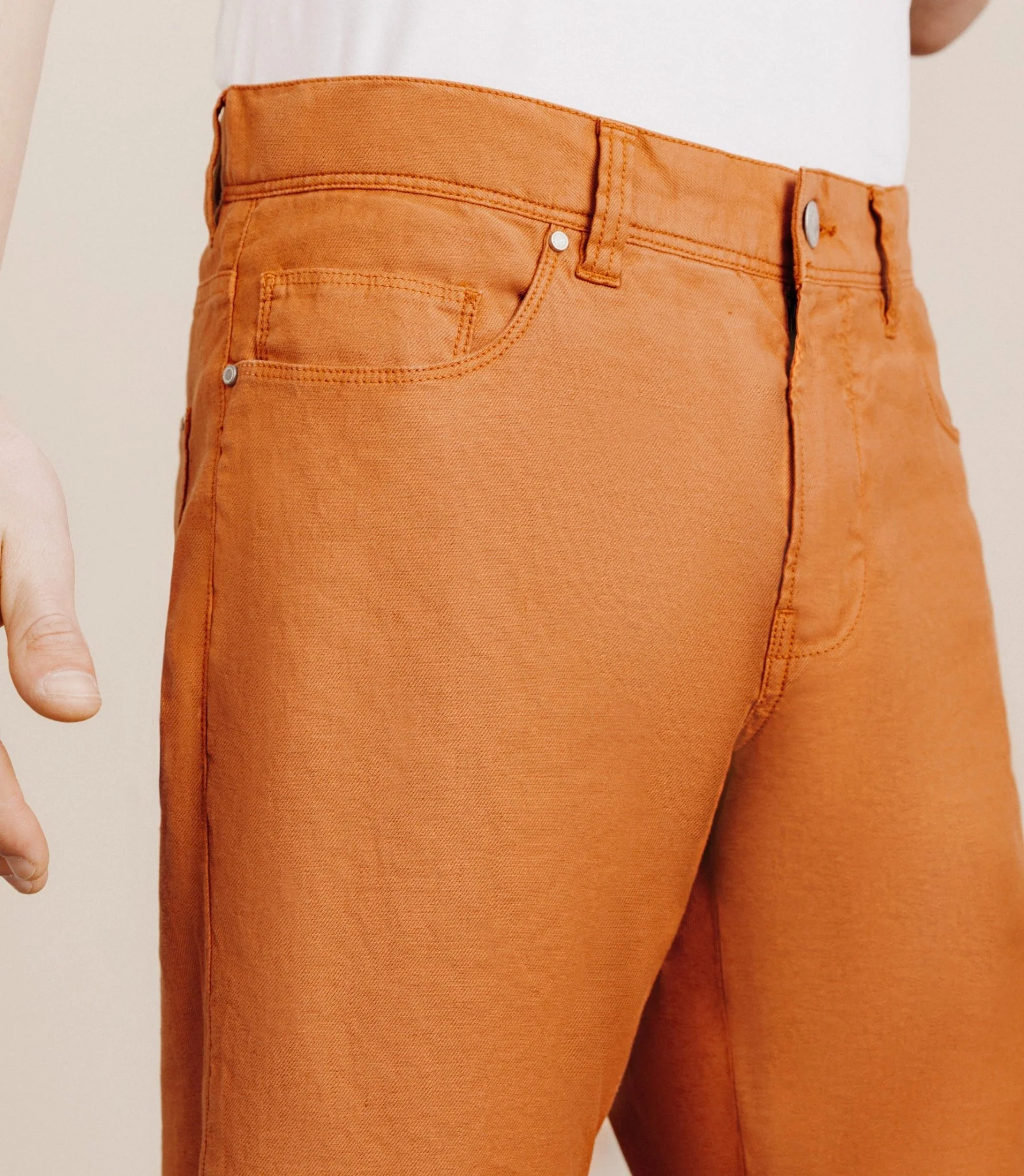 Pantalon droit en lin et coton orange – Image 2