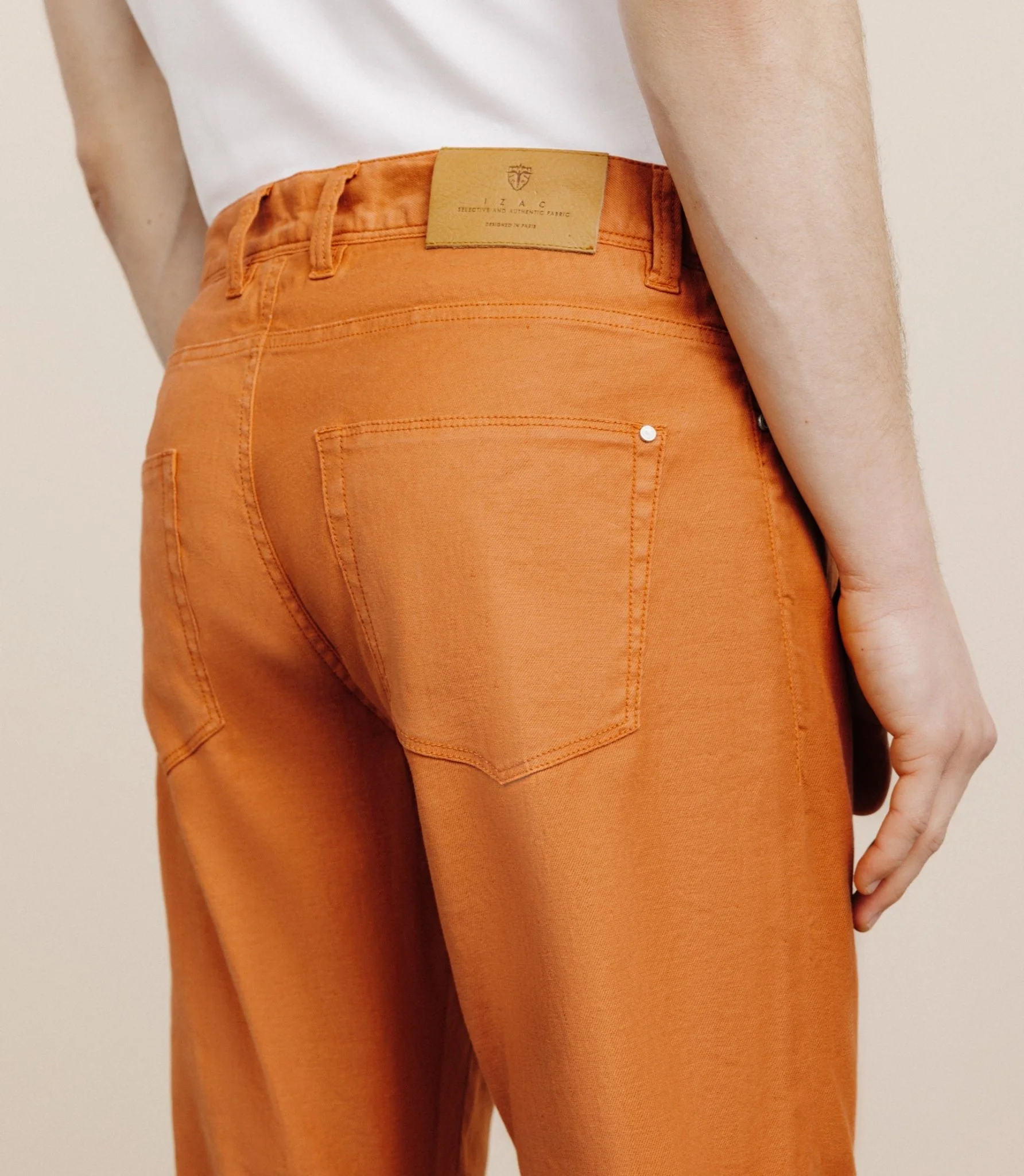 Pantalon droit en lin et coton orange – Image 3