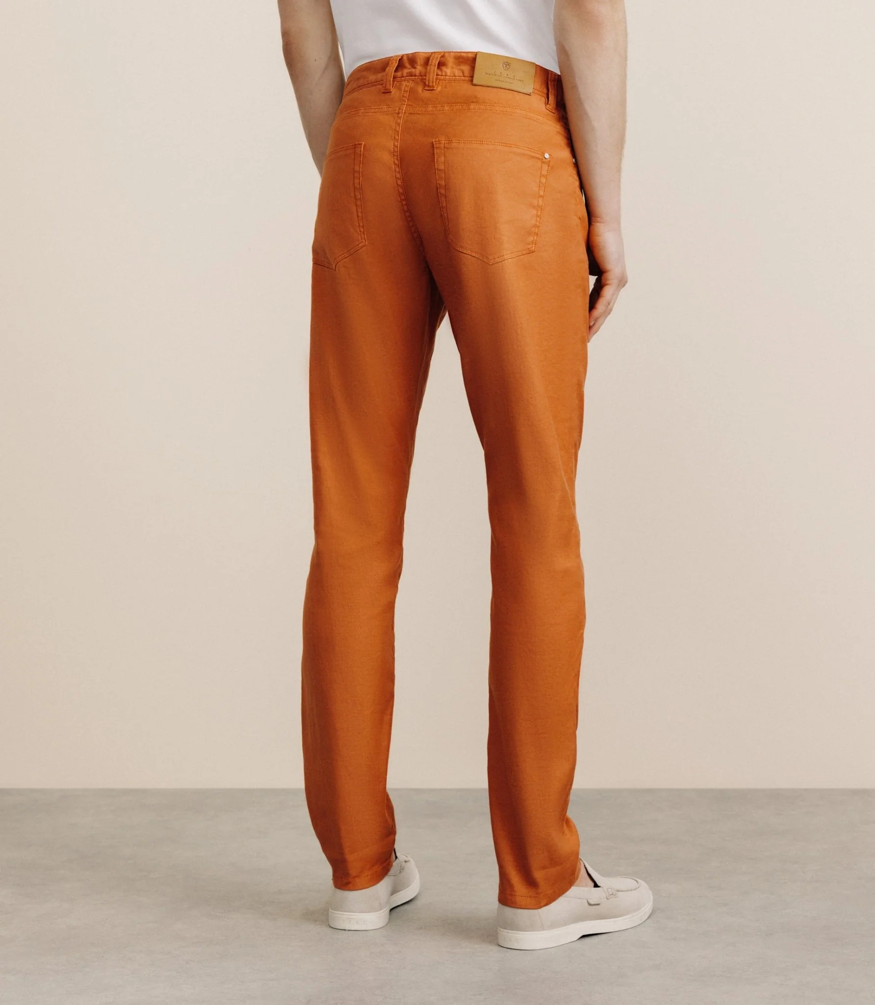 Pantalon droit en lin et coton orange – Image 4