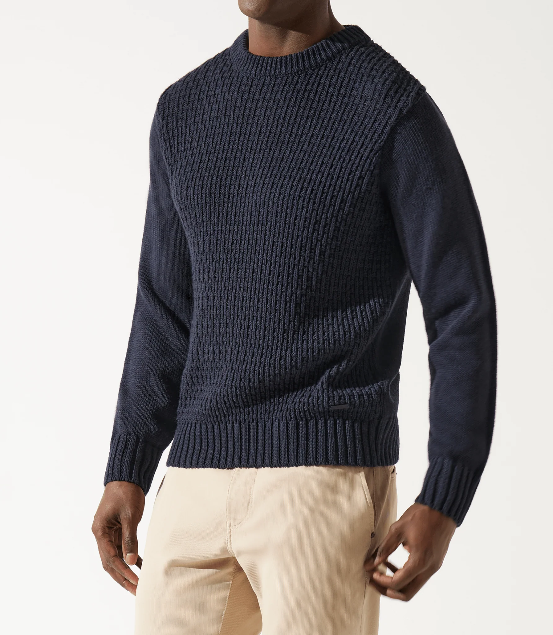 Pull col rond rayé marine – Image 2