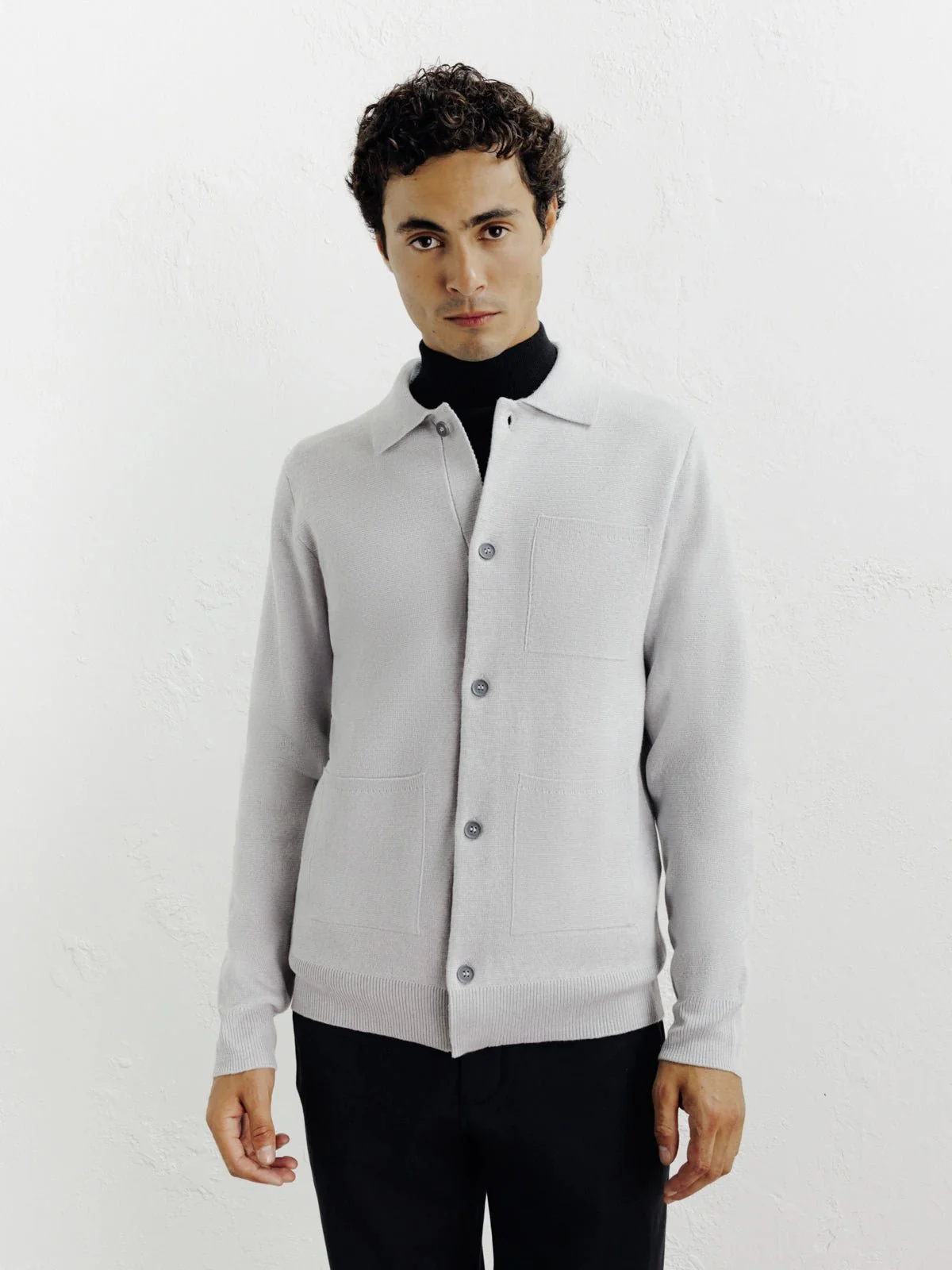 Cardigan surchemise en maille gris chiné