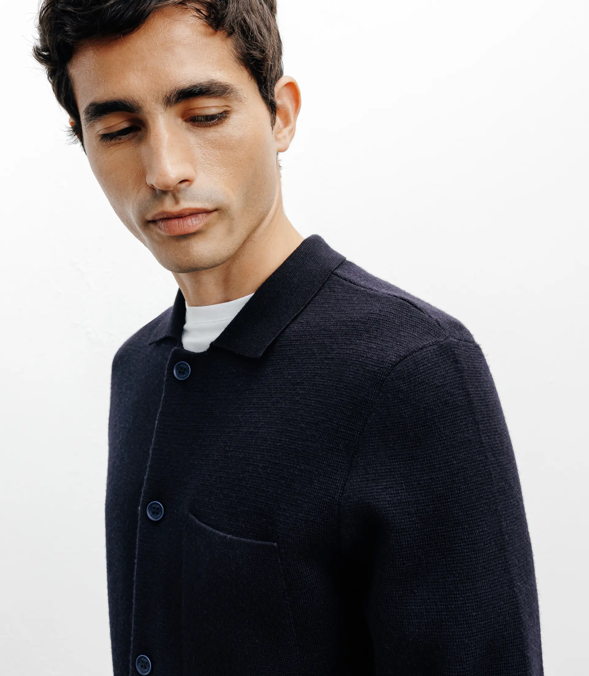 Cardigan surchemise en maille marine – Image 2