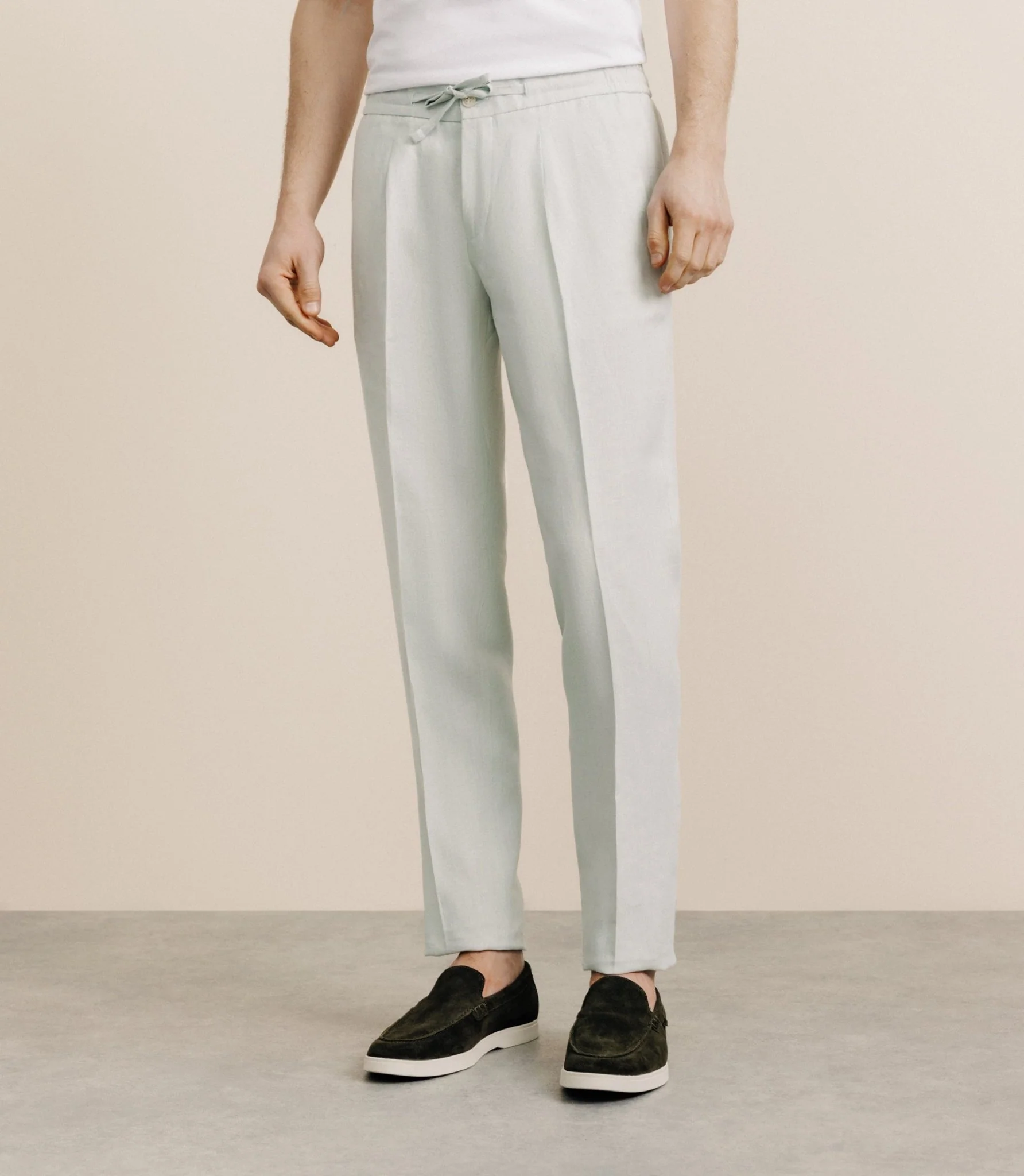 Pantalon ville 100% lin vert eau